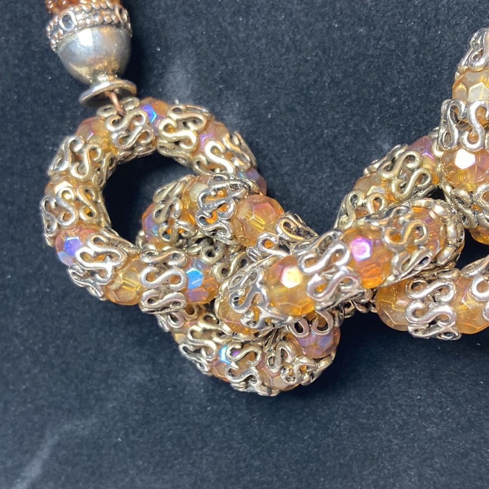 18" Large Chunky Chain and Seed Bead Necklace Iridescent Accent